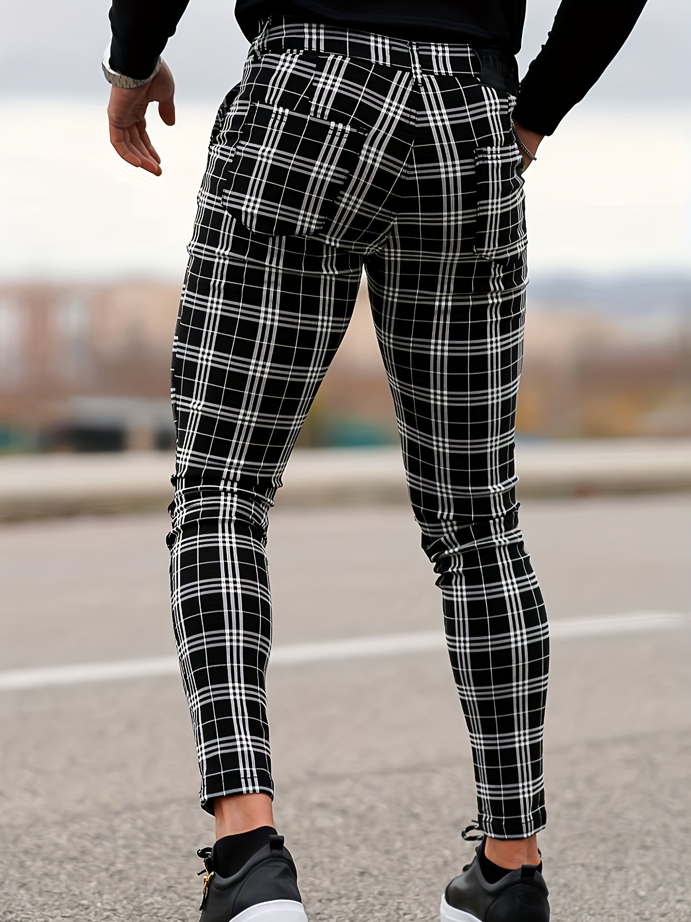 Men's Classic Plaid Casual Tapered Trousers Casual Long Cropped Pants Streetwear For Men
