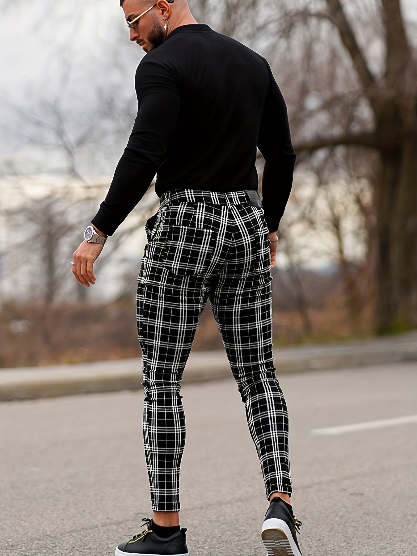 Men's Classic Plaid Casual Tapered Trousers Casual Long Cropped Pants Streetwear For Men
